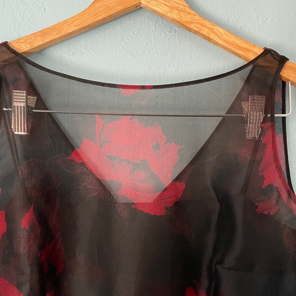 ann taylor sheer slip black floral mini dress. fit and flare with poofy tulle 4p - Picture 2 of 7